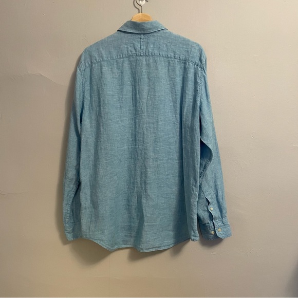 Blue Linen Button Down Long Sleeve Shirt - Picture 2 of 7